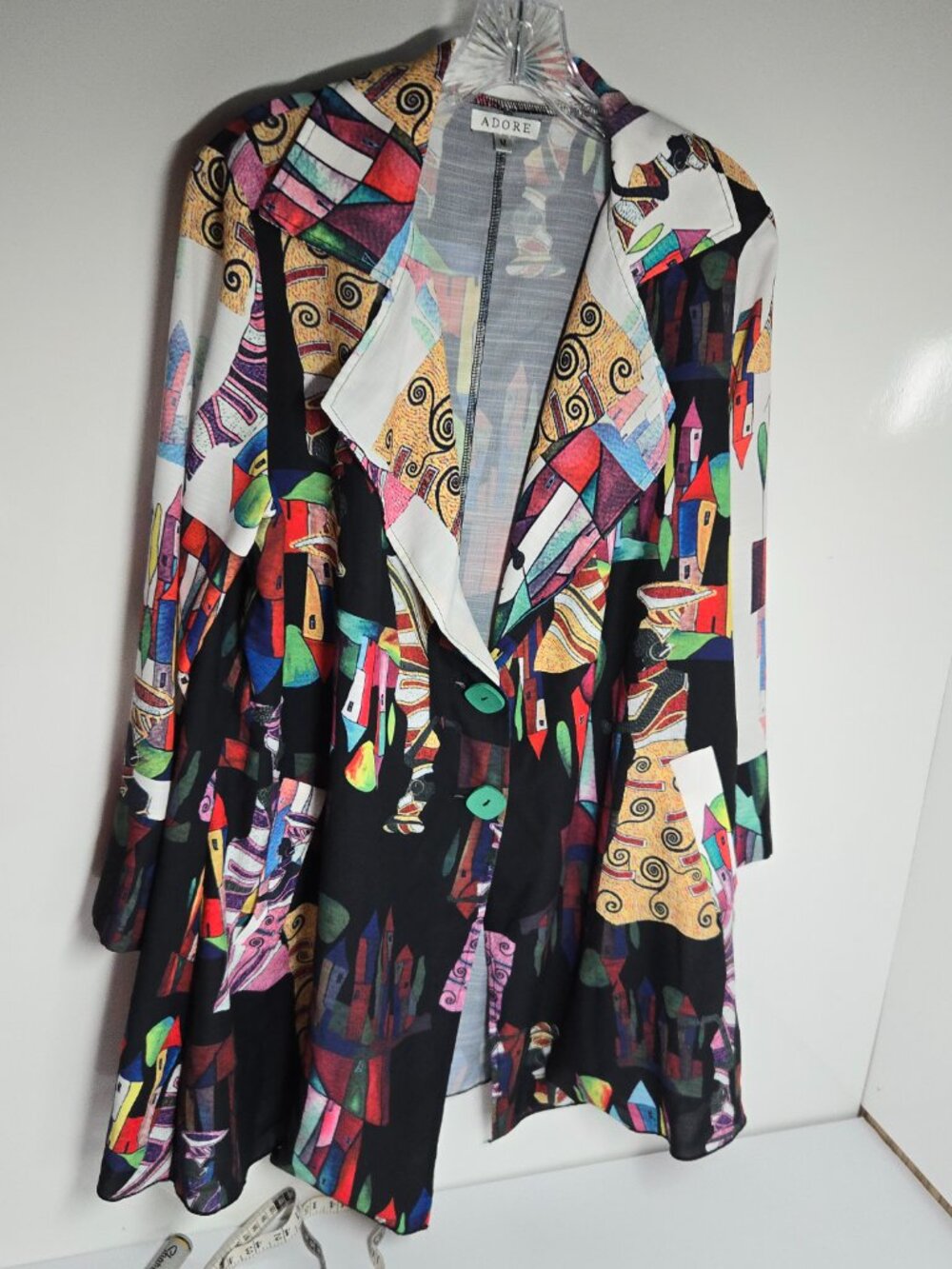 ADORE "Art to Wear" Abstract Geometric Cityscape Blazer Women's Size M